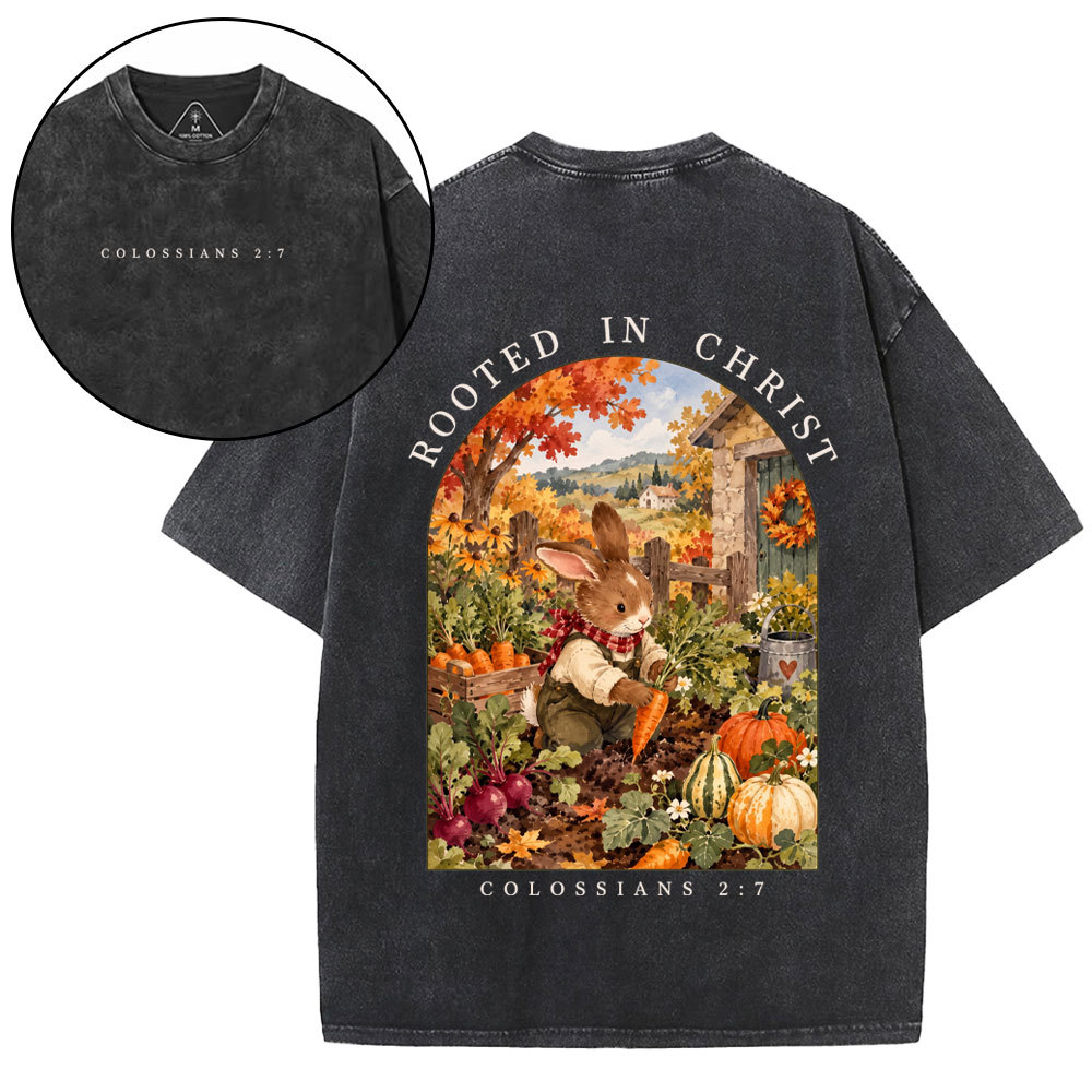 Rooted In Christ Christian Washed T-Shirt