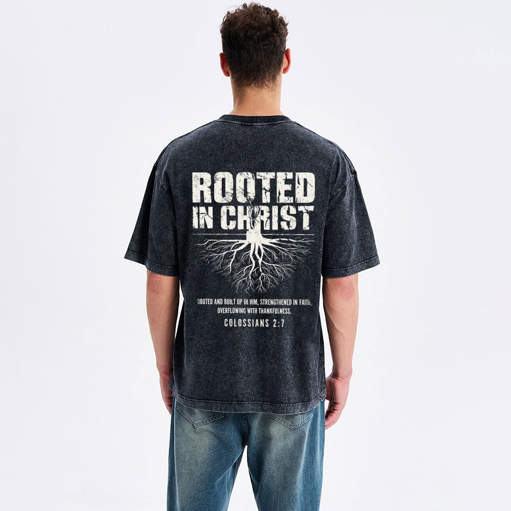 Rooted In Christ Christian Washed T-Shirt