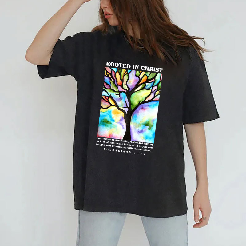Rooted In Christ Christian Washed T-shirt