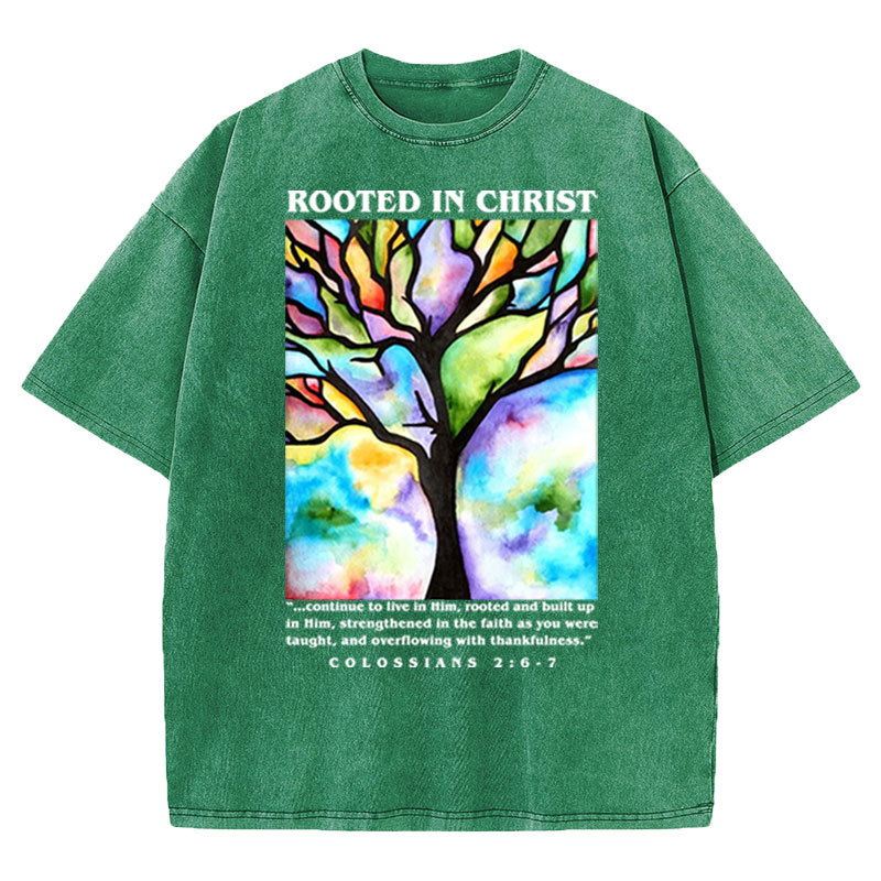 Rooted In Christ Christian Washed T-shirt Sale - GuidingCross