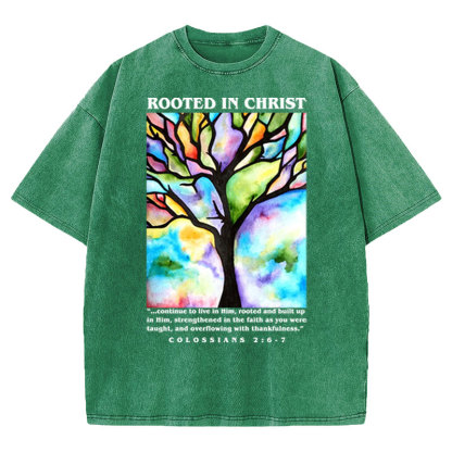 Rooted In Christ Christian Washed T-shirt