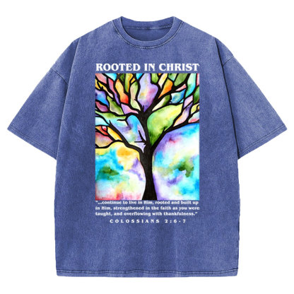 Rooted In Christ Christian Washed T-shirt