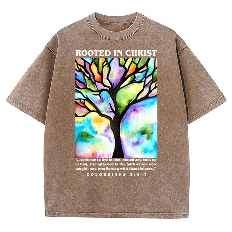 Rooted In Christ Christian Washed T-shirt