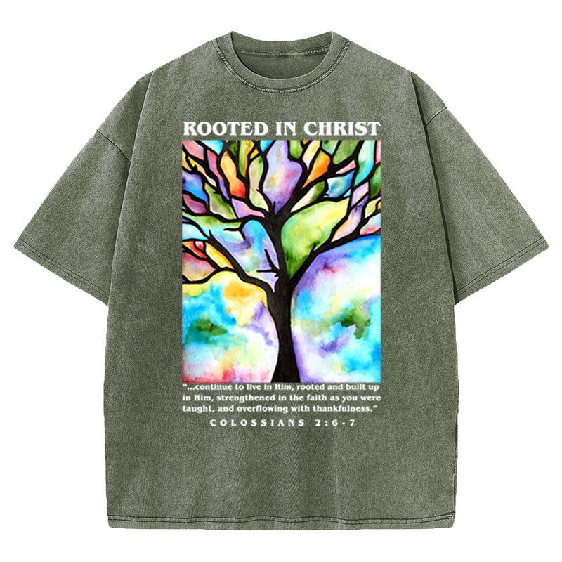 Rooted In Christ Christian Washed T-shirt