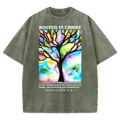 Rooted In Christ Christian Washed T-shirt