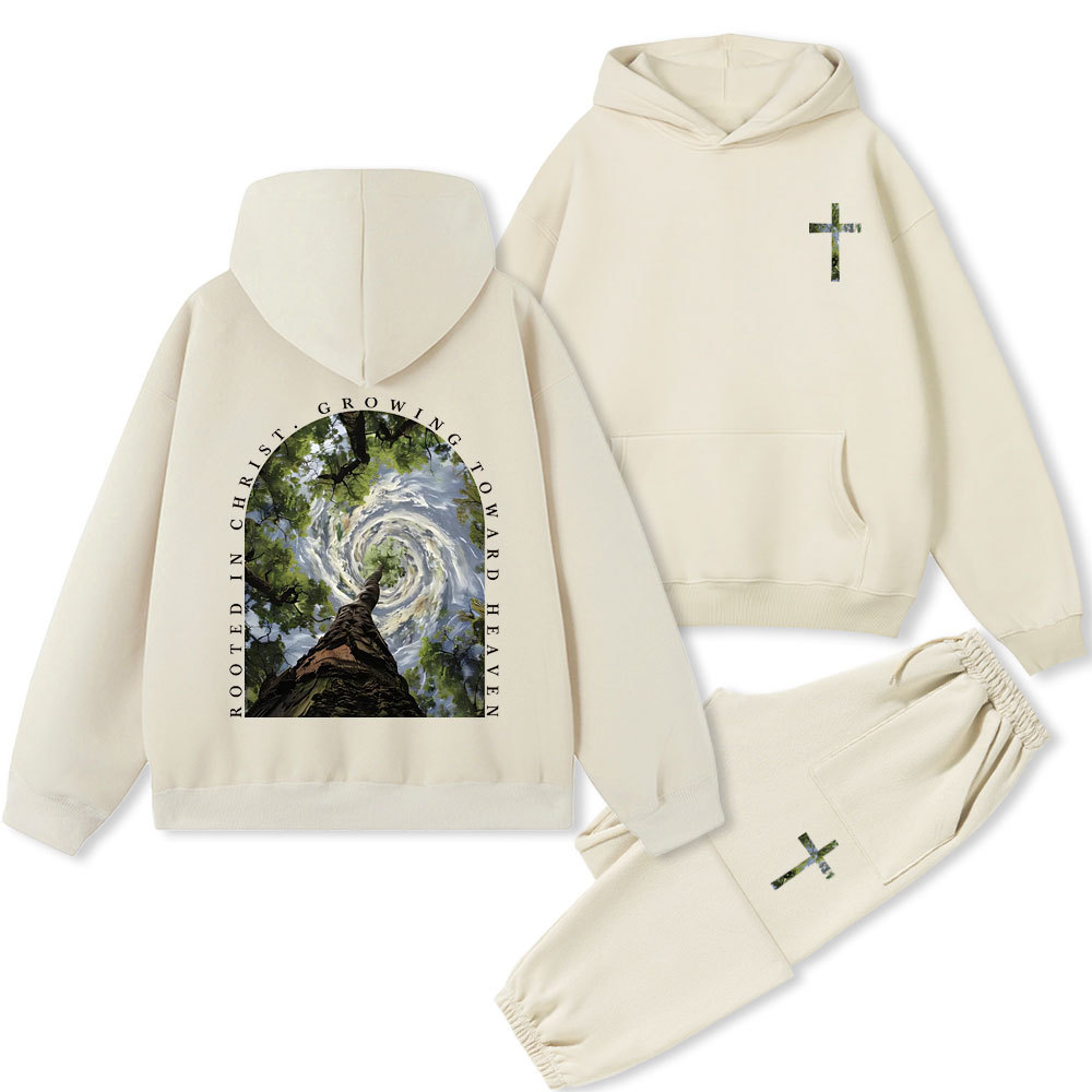 Rooted In Christ Growing Toward Heaven Christian Premium Fleece Hoodie Set