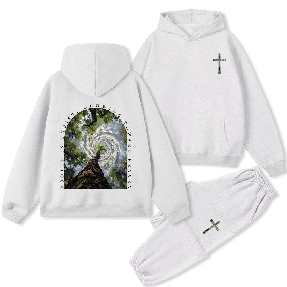 Rooted In Christ Growing Toward Heaven Christian Premium Fleece Hoodie Set