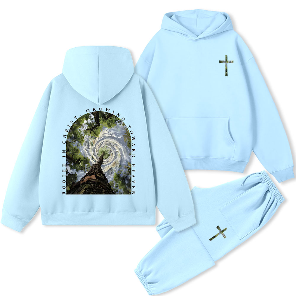 Rooted In Christ Growing Toward Heaven Christian Premium Fleece Hoodie Set