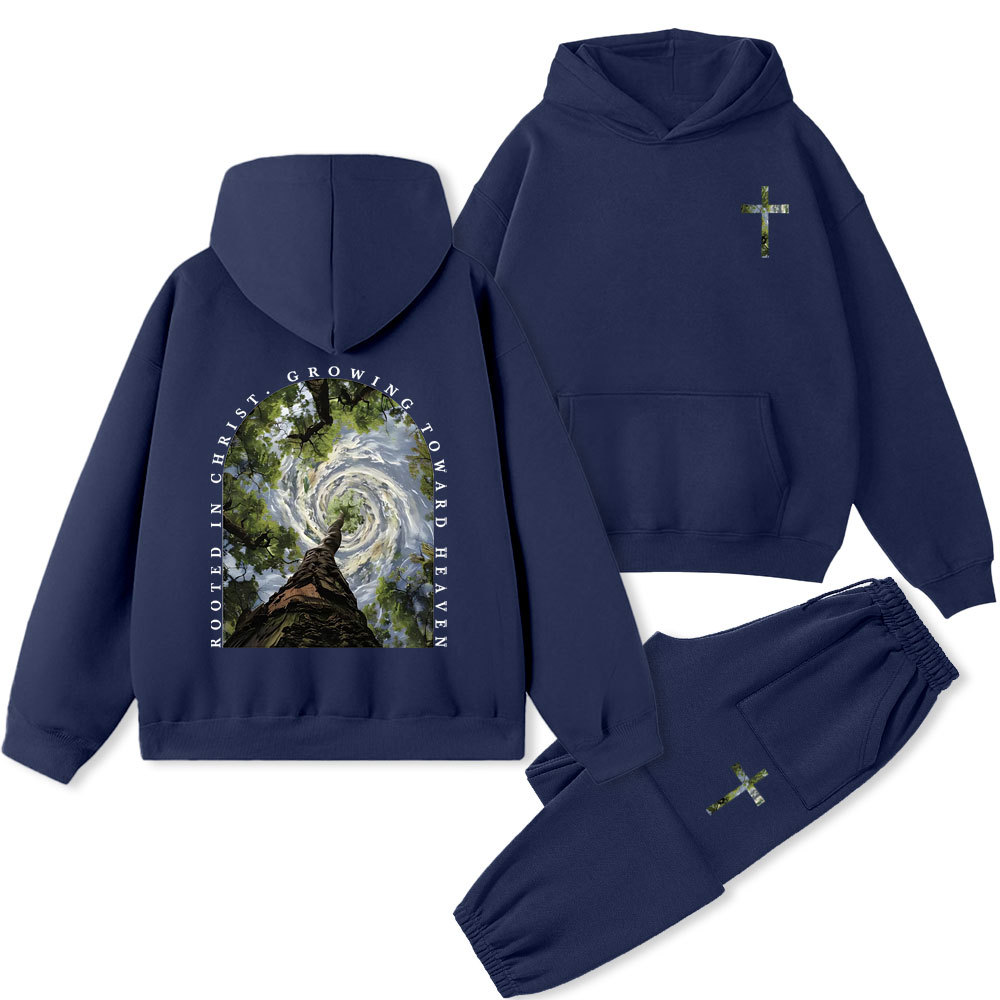 Rooted In Christ Growing Toward Heaven Christian Premium Fleece Hoodie Set