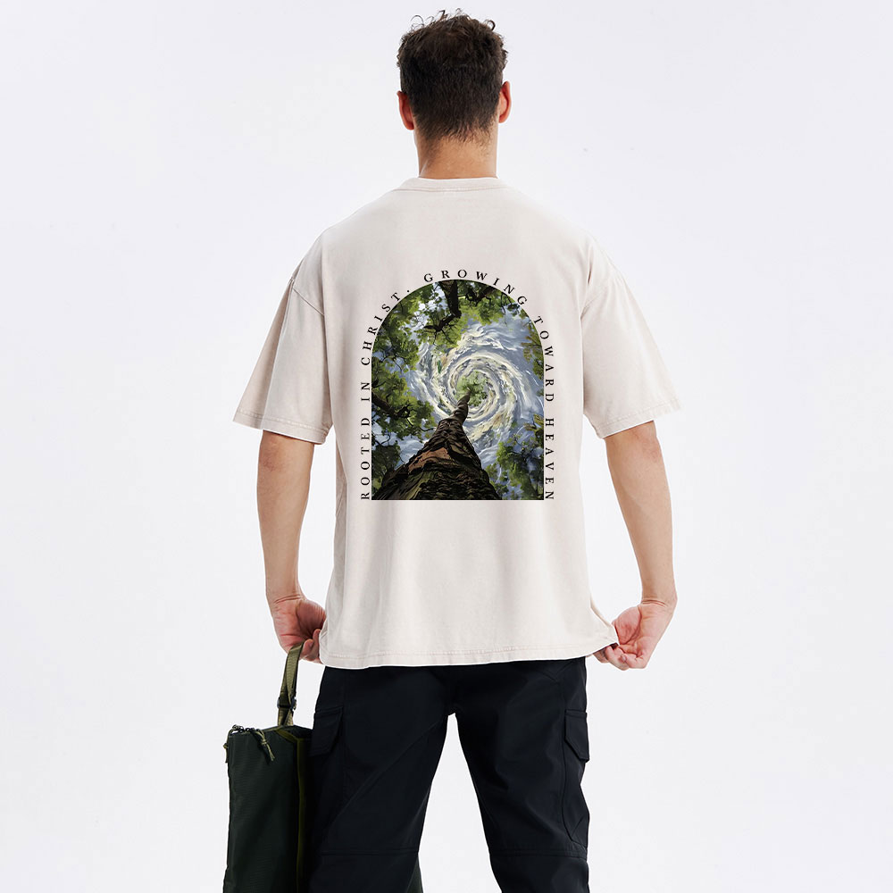 Rooted In Christ Growing Toward Heaven Christian Washed T-Shirt