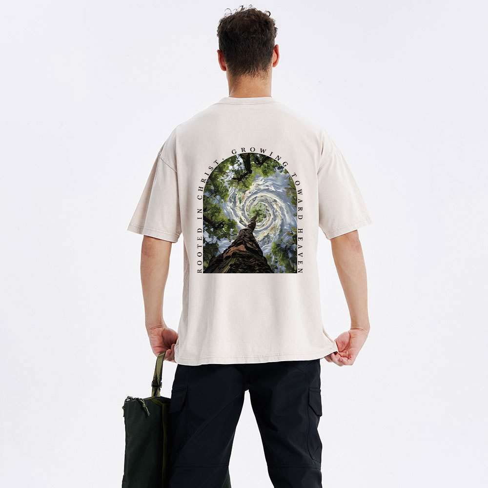 Rooted In Christ Growing Toward Heaven Christian Washed T-Shirt