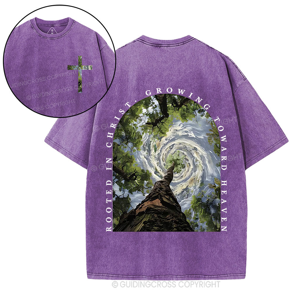 Rooted In Christ Growing Toward Heaven Christian Washed T-Shirt