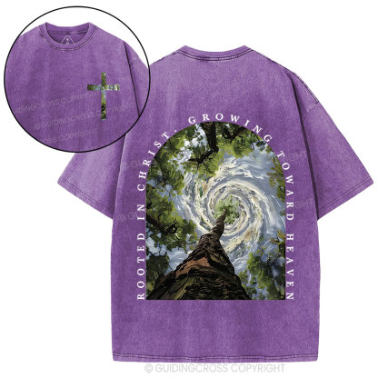 Rooted In Christ Growing Toward Heaven Christian Washed T-Shirt