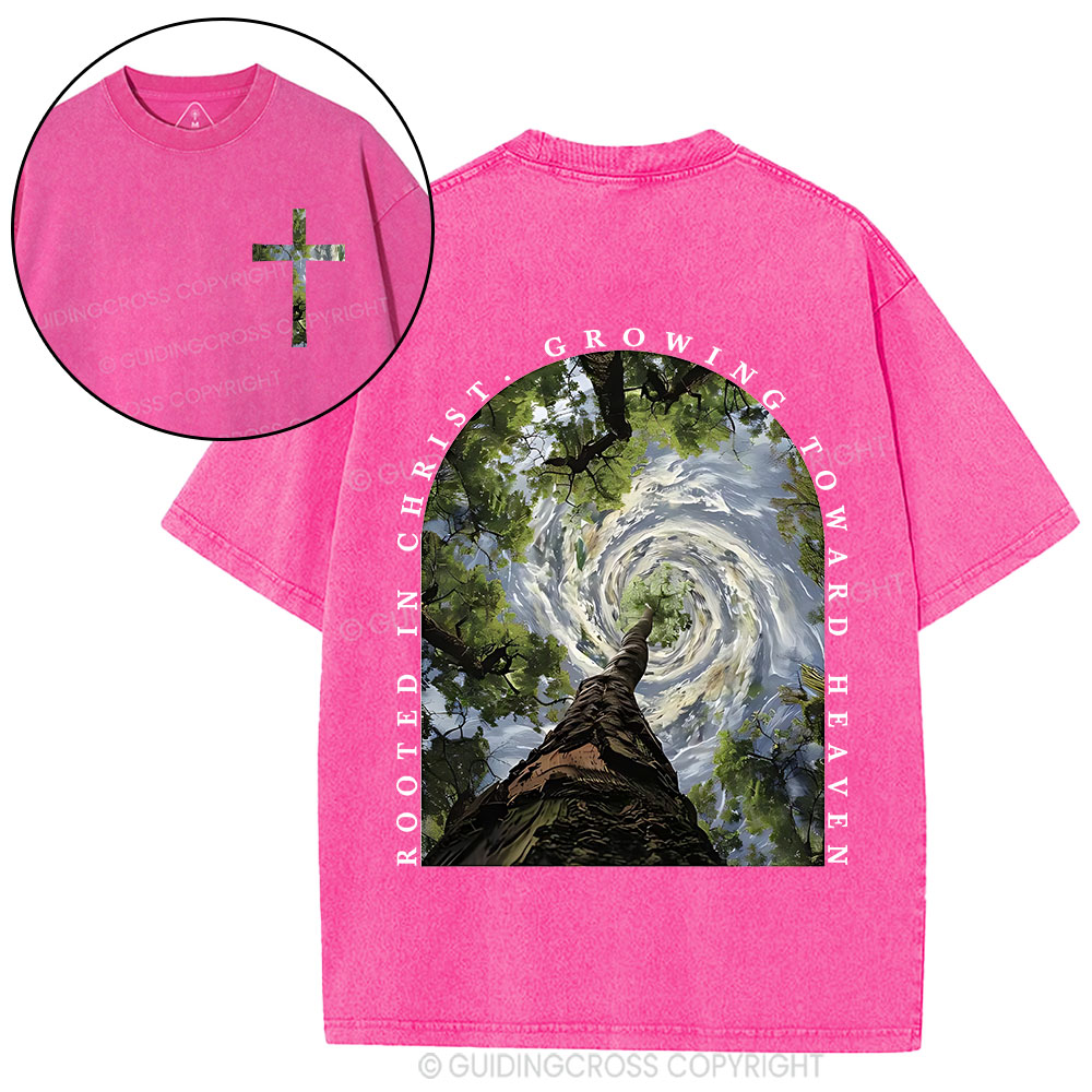 Rooted In Christ Growing Toward Heaven Christian Washed T-Shirt