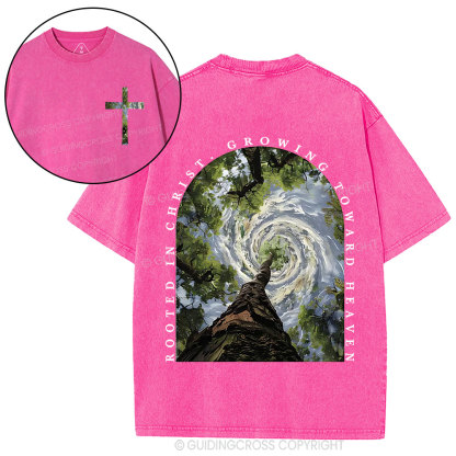 Rooted In Christ Growing Toward Heaven Christian Washed T-Shirt