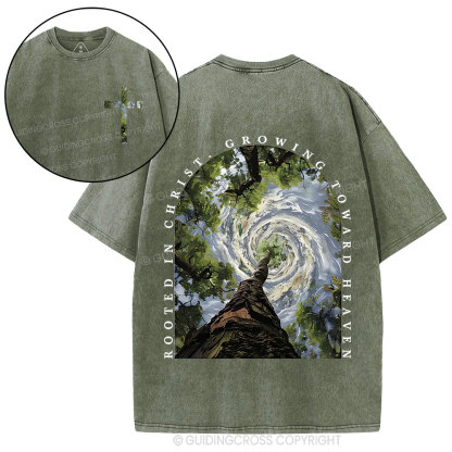 Rooted In Christ Growing Toward Heaven Christian Washed T-Shirt