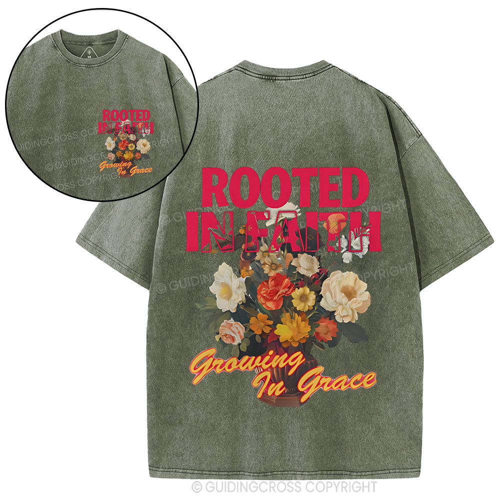 Rooted In Faith Christian Washed T-Shirt