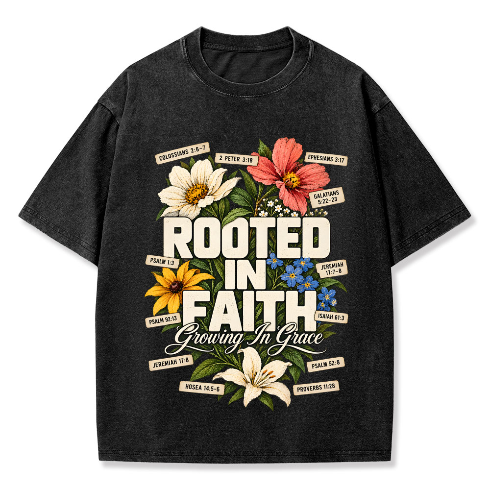 Rooted In Faith Christian Washed T-Shirt