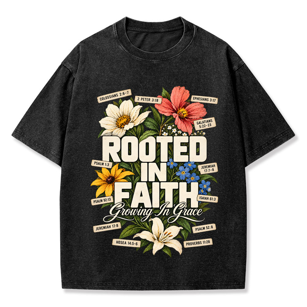 Rooted In Faith Christian Washed T-Shirt