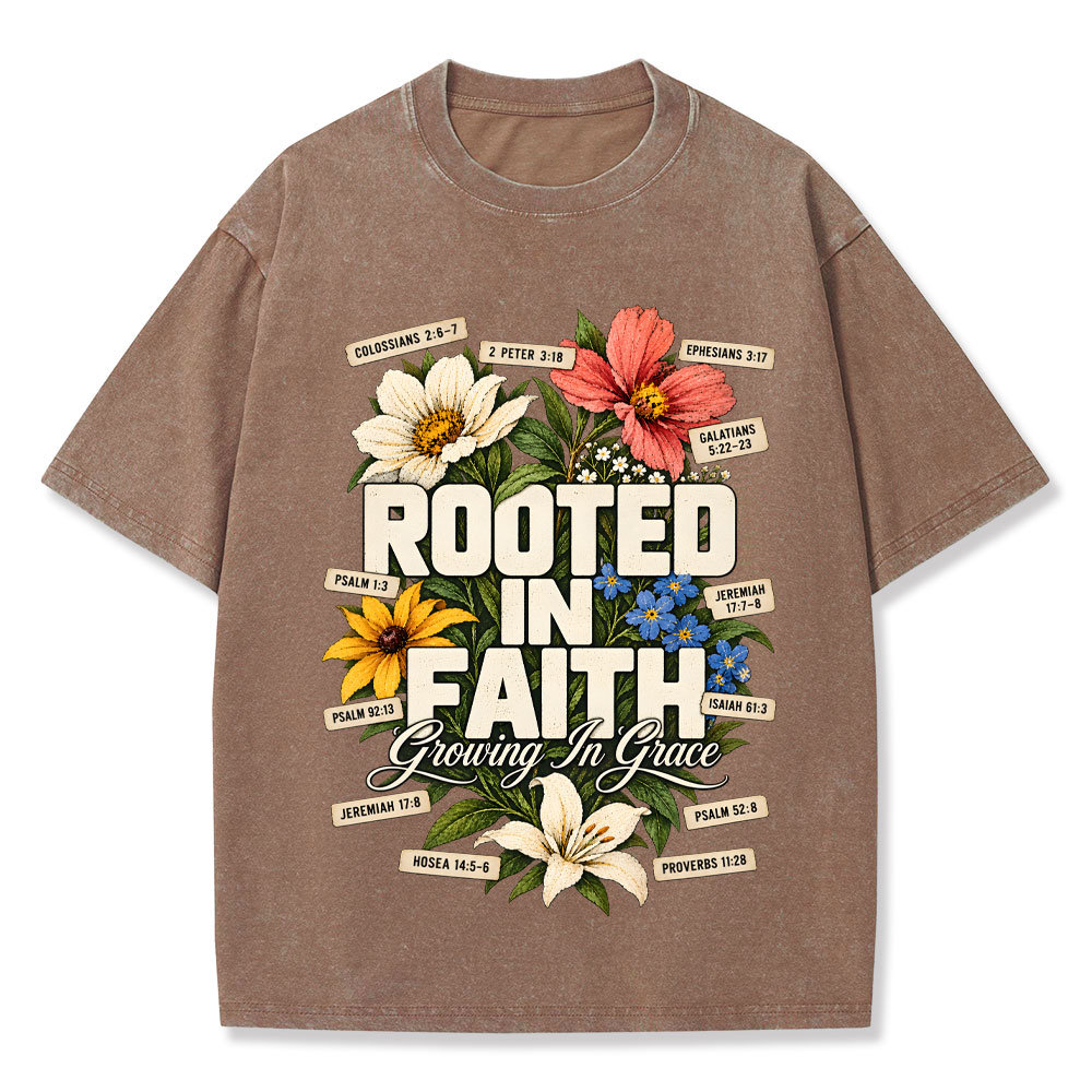 Rooted In Faith Christian Washed T-Shirt