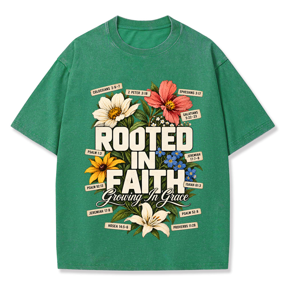 Rooted In Faith Christian Washed T-Shirt