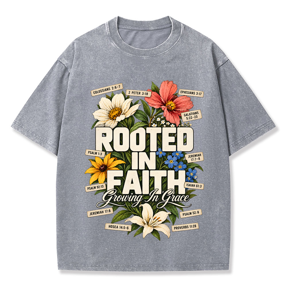 Rooted In Faith Christian Washed T-Shirt