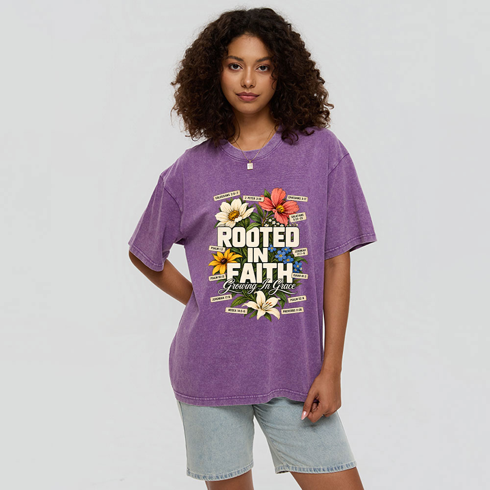 Rooted In Faith Christian Washed T-Shirt