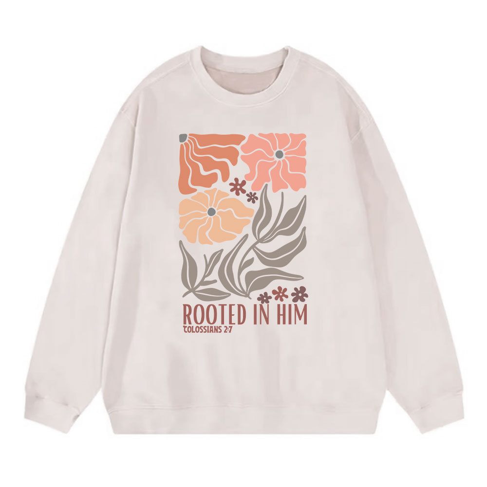 Rooted In Him Christian Washed Sweatshirt