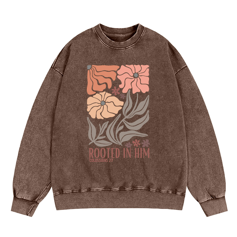 Rooted In Him Christian Washed Sweatshirt Sale - GuidingCross