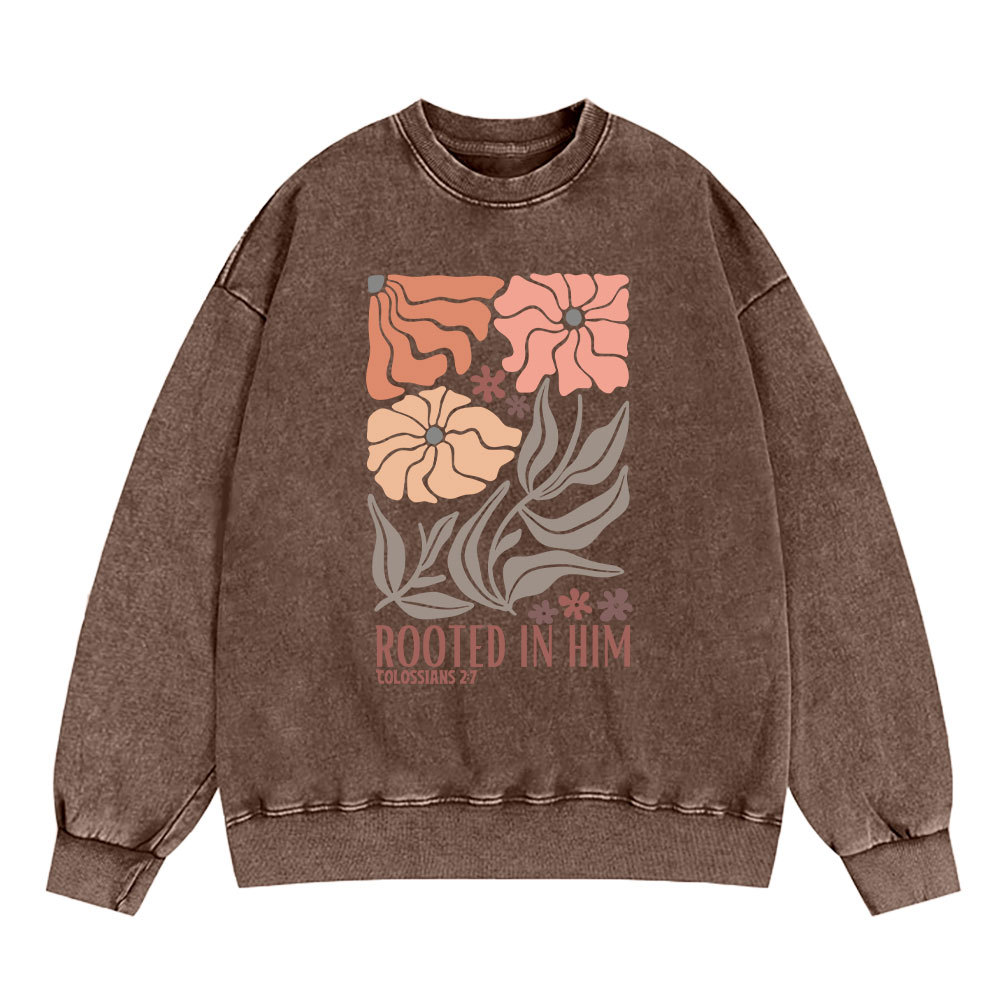 Rooted In Him Christian Washed Sweatshirt Sale - GuidingCross
