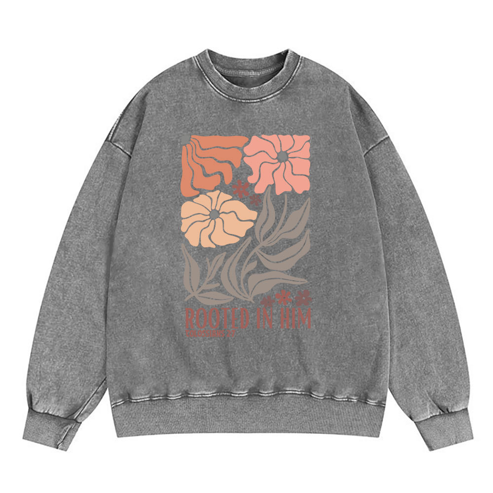 Rooted In Him Christian Washed Sweatshirt