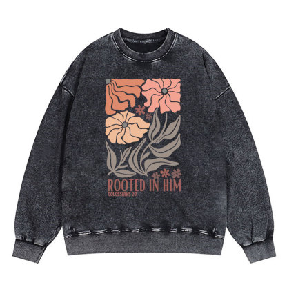 Rooted In Him Christian Washed Sweatshirt
