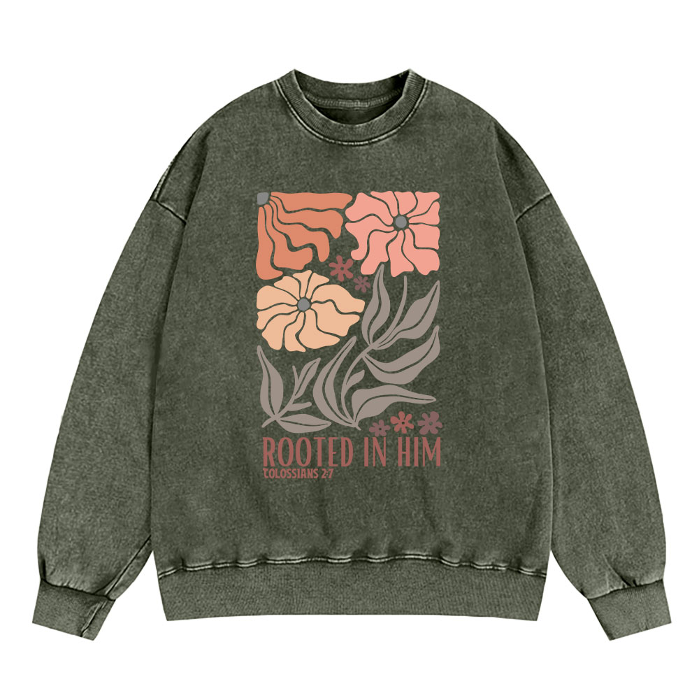 Rooted In Him Christian Washed Sweatshirt