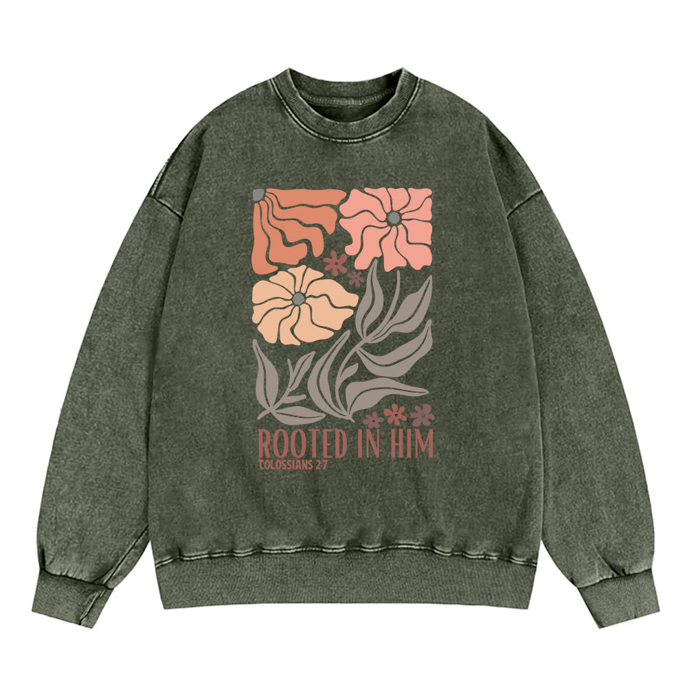 Rooted In Him Christian Washed Sweatshirt