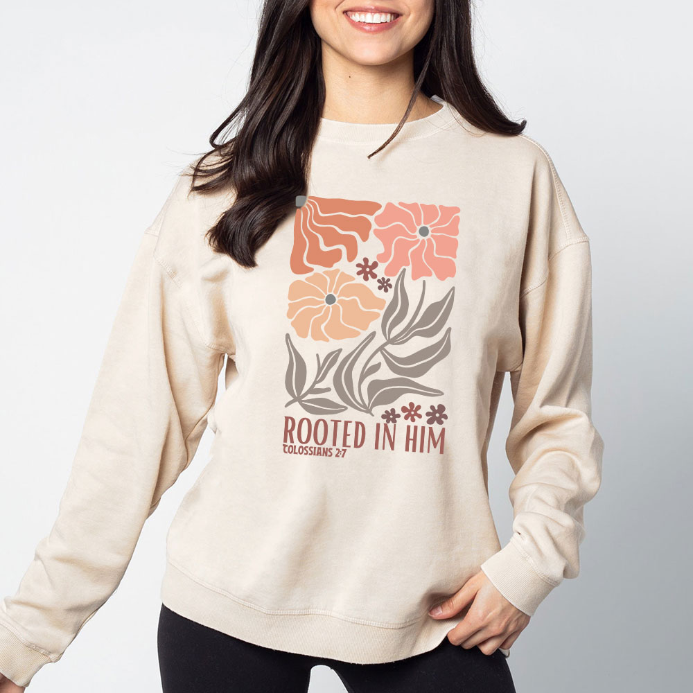 Rooted In Him Christian Washed Sweatshirt