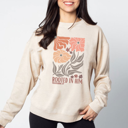 Rooted In Him Christian Washed Sweatshirt