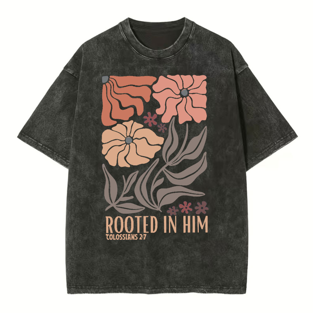 Rooted In Him Christian Washed T-Shirt