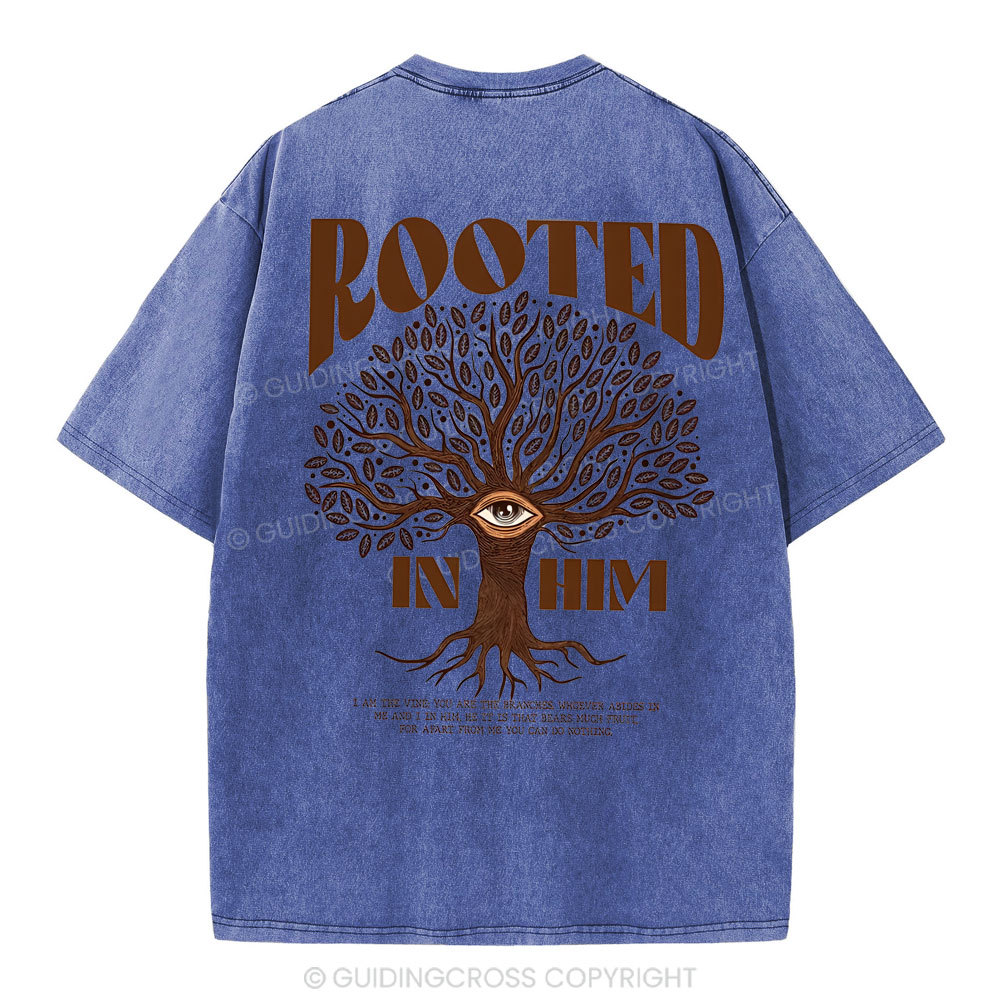 Rooted In Him Christian Washed T-Shirt