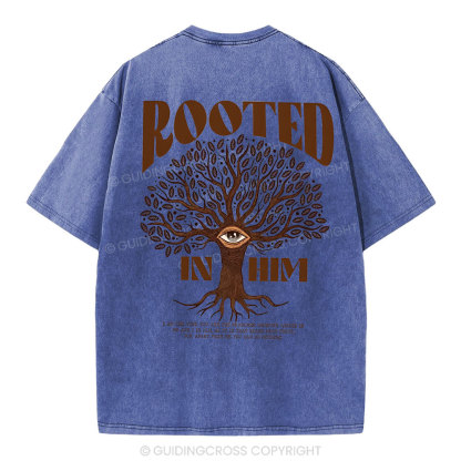 Rooted In Him Christian Washed T-Shirt