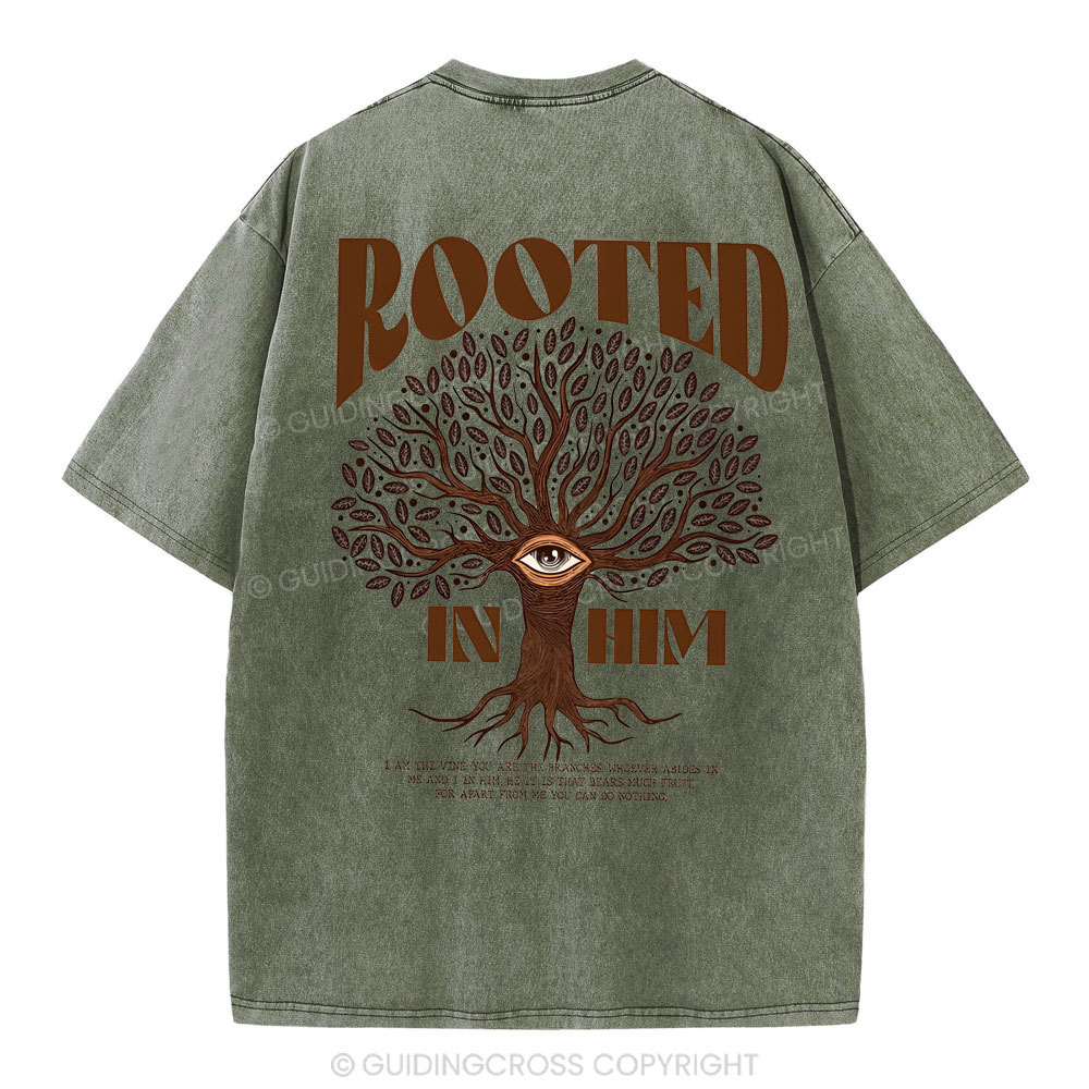 Rooted In Him Christian Washed T-Shirt