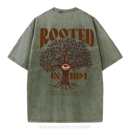 Rooted In Him Christian Washed T-Shirt