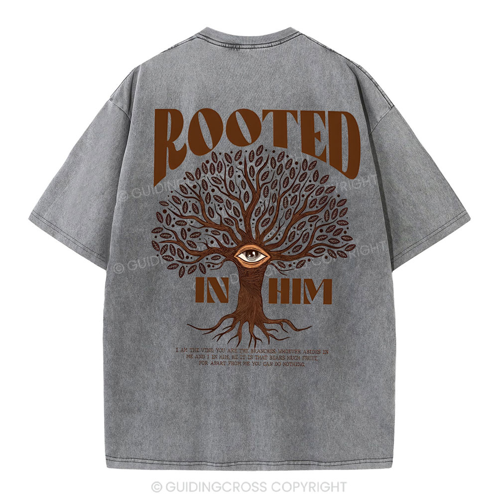 Rooted In Him Christian Washed T-Shirt