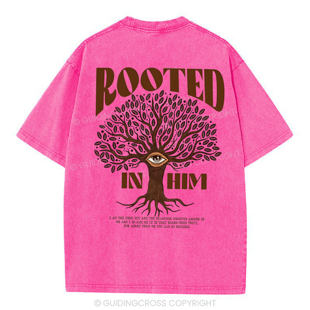 Rooted In Him Christian Washed T-Shirt