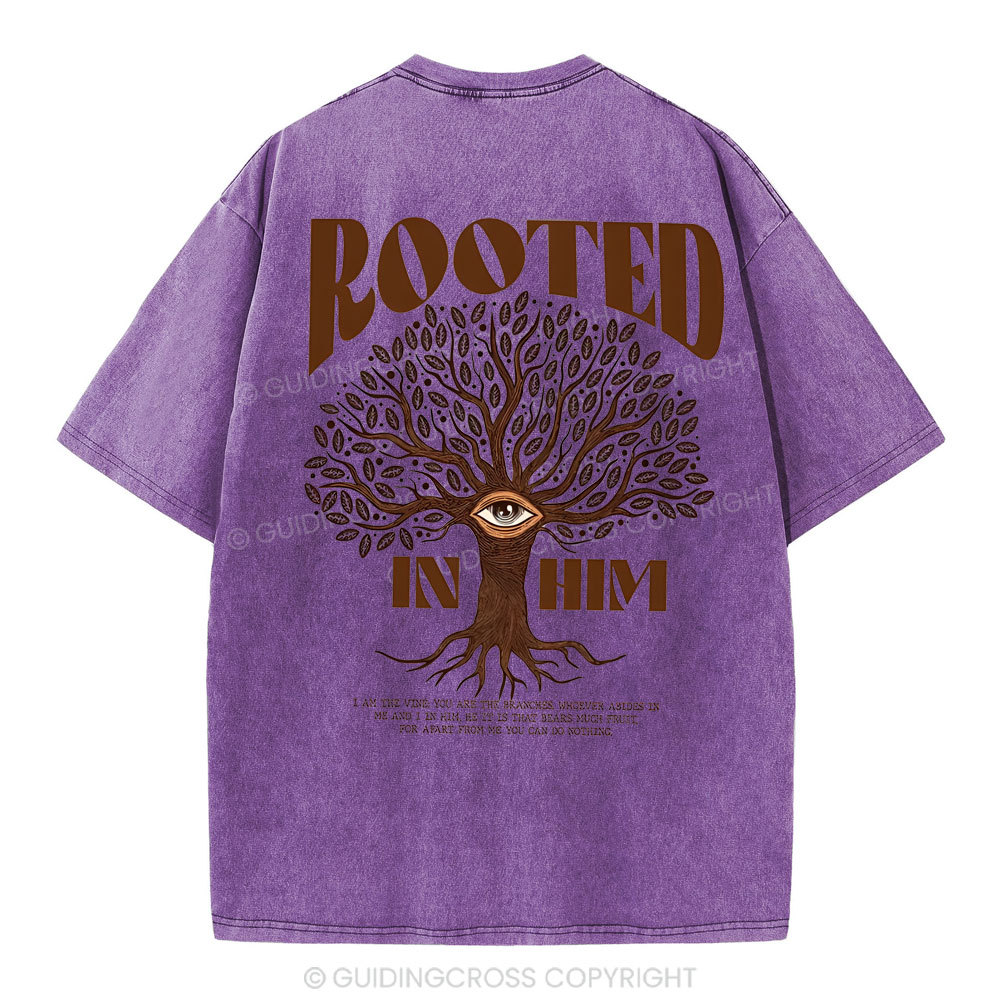 Rooted In Him Christian Washed T-Shirt