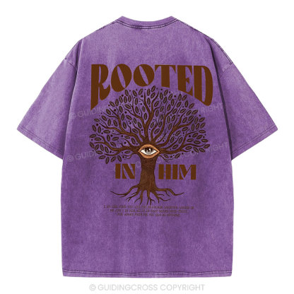 Rooted In Him Christian Washed T-Shirt