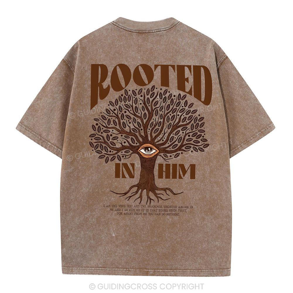 Rooted In Him Christian Washed T-Shirt
