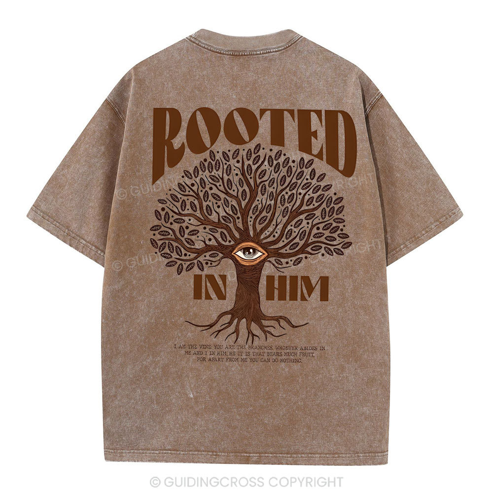 Rooted In Him Christian Washed T-Shirt