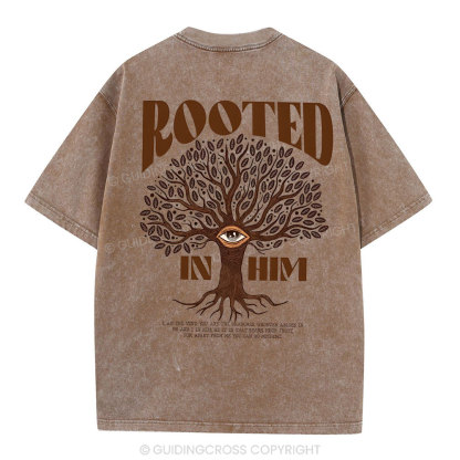 Rooted In Him Christian Washed T-Shirt