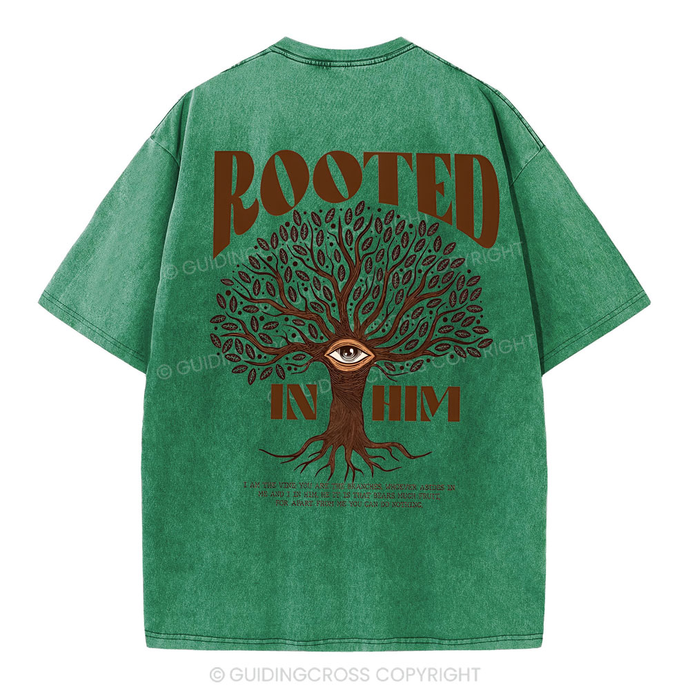 Rooted In Him Christian Washed T-Shirt