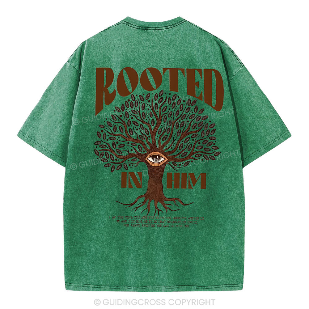 Rooted In Him Christian Washed T-Shirt